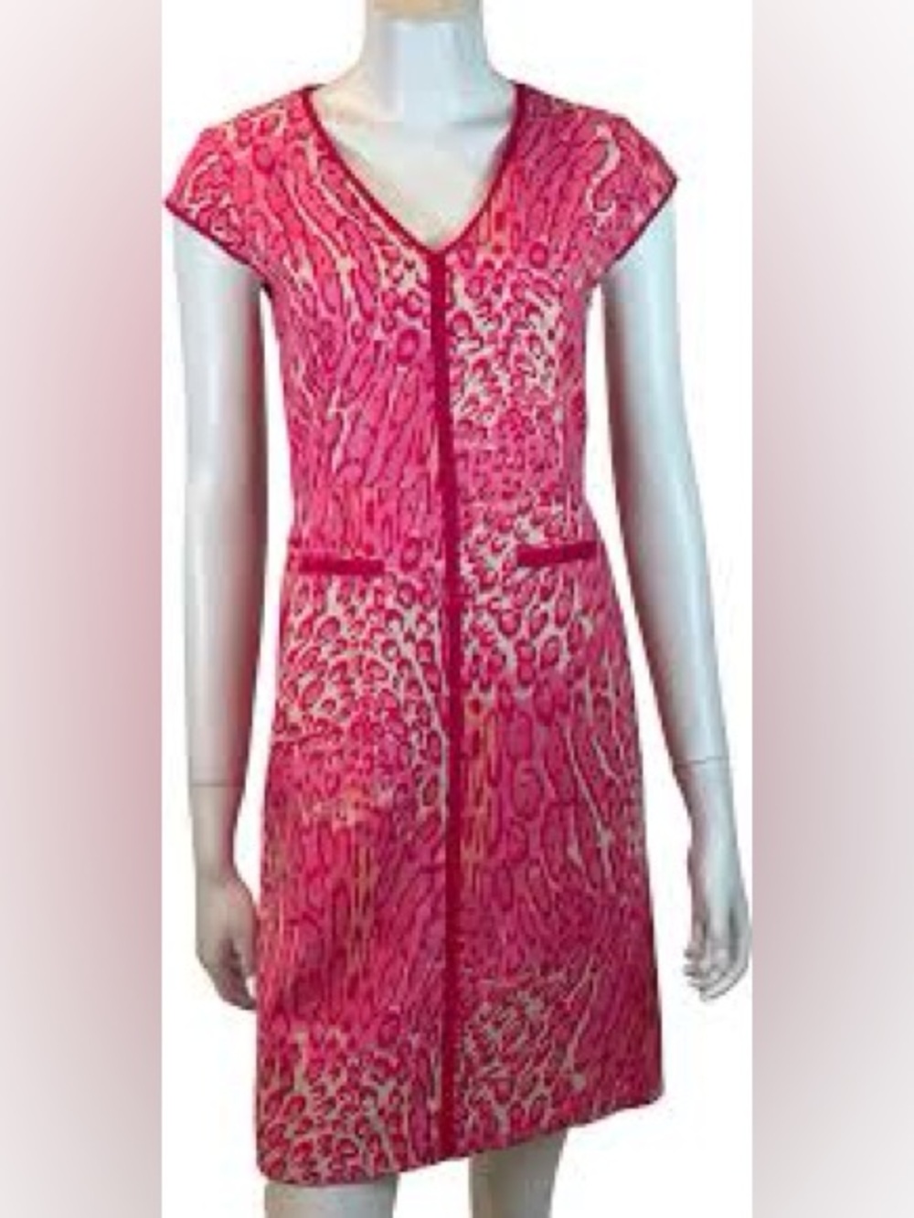 Julie Brown NYC Pink Animal Print Linen Blend Sheath Dress Size 8